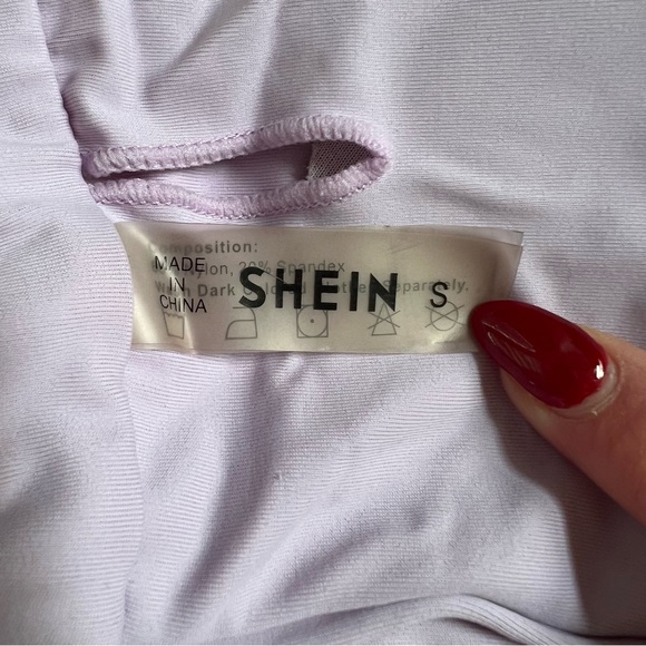 SHEIN LAVENDER PURPLE STRAPLESS TROPICAL HIGH CUT CHEEKY BIKINI SIZE SMALL - Picture 4 of 6